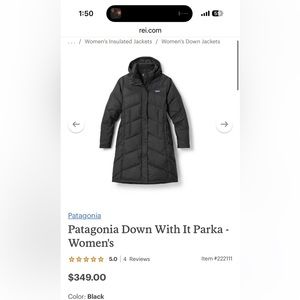 Patagonia down with it parka black size medium